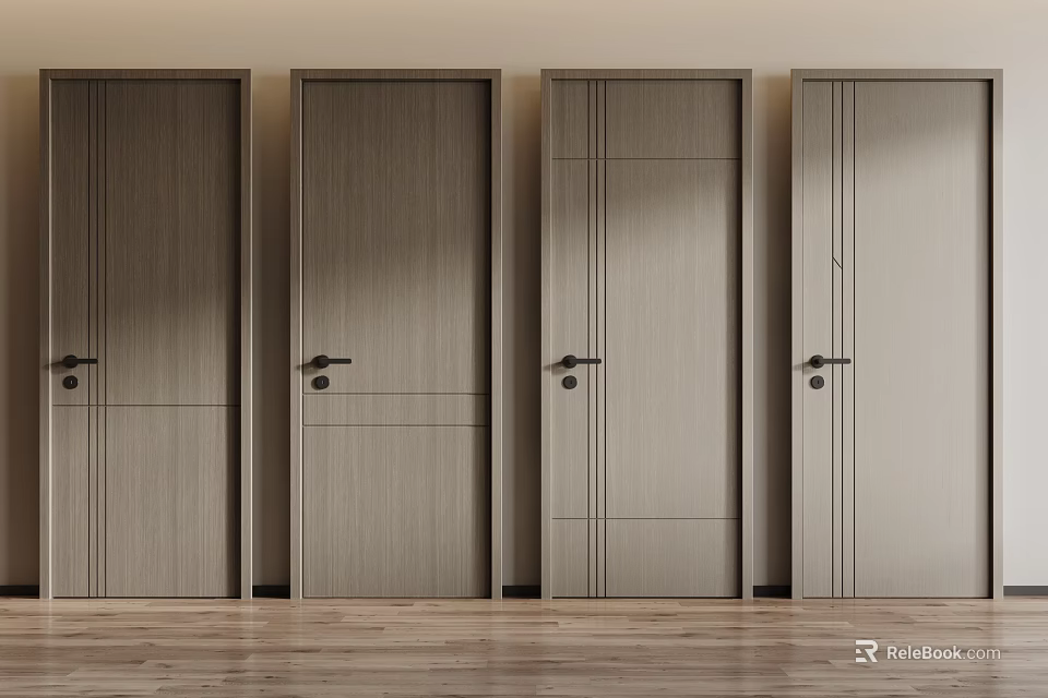 Modern Wooden Swing Doors With Different Panel Designs For Interior Decoration 3d model