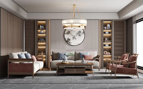 New Chinese Guest Restaurant Living Room 3d model