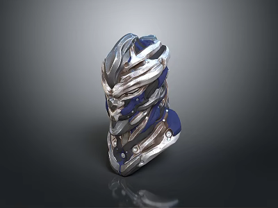 Silver And Blue Ornate Weapon With Intricate Metallic Design Details 3d model