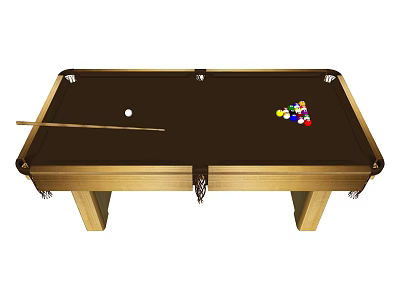 Wooden Billiard Table With Dark Surface Cue Stick And Colorful Balls 3d model