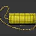 Stylish Yellow Plaid Bag With Gold Chain Strap And Golden Hardware Details