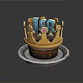 Golden Crown Shaped Decorative Item With JSR Letters Cup Base And Colorful Sprinkles On Tray