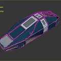 Futuristic Blue Spaceship Model With Geometric Design Transparent Windows And Metallic Texture