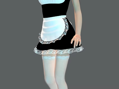 A Woman In Black And White Dress With Lace Trimmed Apron And White Stockings 3d model
