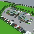 Aerial Planning of Modern Building Complex With Parking Lot Trees and Roads
