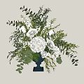 Elegant Black Vase Floral Arrangement With White Roses Hydrangeas And Eucalyptus Leaves