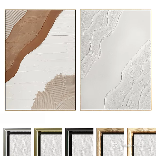 Modern Abstract Textured Wall Art Paintings With Various Color Frames 3d model 