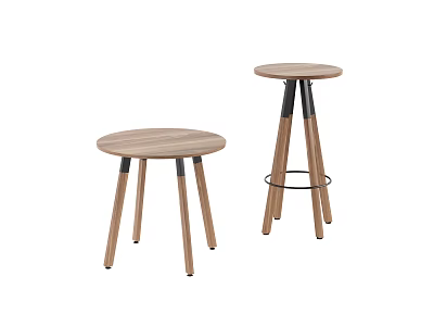 Two Modern Wooden Stools With Round Seats And Different Heights 3d model