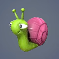 Cute 3D Cartoon Snail With Green Body Pink Shell And Funny Expression
