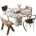 Modern Dining Table and Chair Combination Round Dining Table Dining Chair Single Chair 3d model