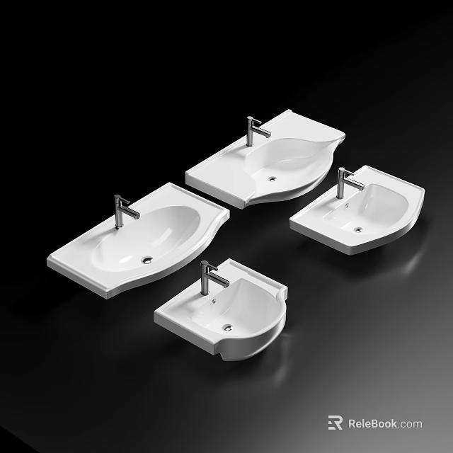 Sleek Modern Bathroom Washbasins With Various Designs Faucets And Ceramic Shapes 3d model 