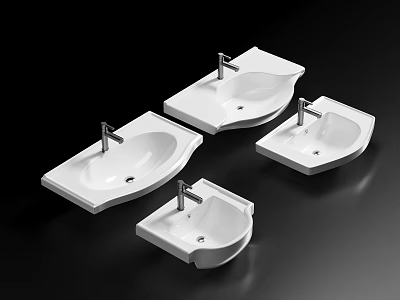 Sleek Modern Bathroom Washbasins With Various Designs Faucets And Ceramic Shapes 3d model