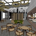 Modern Sales Office Interior Design With Reception Counter Hanging Pendant Lights Showcase Area And Spacious Layout