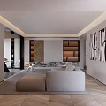 Modern Living Dining Room Interior With Brown Sofa Dining Table Wooden Floor And Large Window View