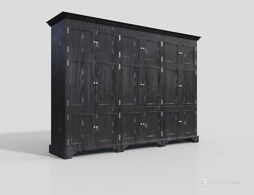 Black Modern Wooden Wardrobe With Multiple Doors And Metal Handles Design 3d model 