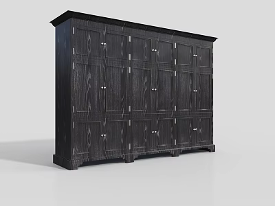 Black Modern Wooden Wardrobe With Multiple Doors And Metal Handles Design 3d model