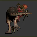 Realistic Red Brown Tyrannosaurus Rex Dinosaur Model with Small Clinging Creatures