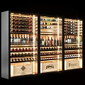 Modern Wine Cabinet With Illuminated Shelves And Glass Doors Filled With Wine Bottles