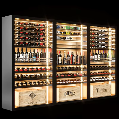 Modern Wine Cabinet With Illuminated Shelves And Glass Doors Filled With Wine Bottles 3d model