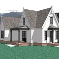 Detached Villa With White Exterior Gray Roof Porch And Green Lawn Mountain Backdrop
