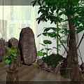 Natural Animal Museum Interior With Elephant Sculpture Green Plants And Wooden Walkway