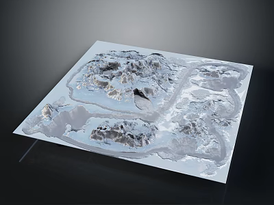 Detailed Square Shaped Terrain Model With Mountains Rivers And Undulating Landforms 3d model
