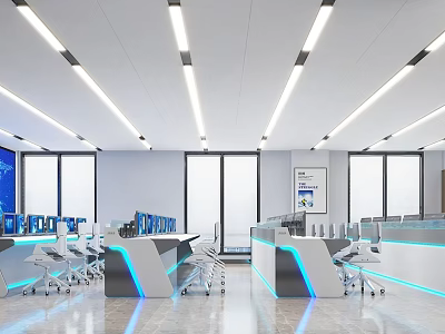 Modern Control Room Interior With Multiple Monitoring Screens Control Desks Ergonomic Chairs And Sleek Lighting 3d model