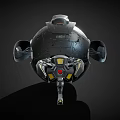 Futuristic Smart Machine With Spherical Design Black Yellow Stripes Red Silver Core Mechanical Components 3d model