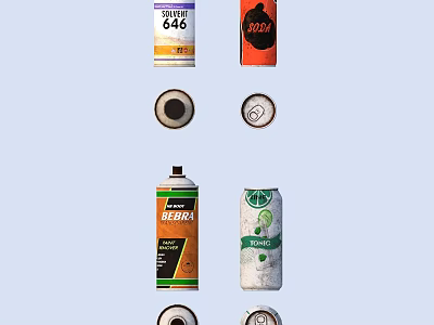 Everyday Essential Household Items Featuring Spray Bottles Beverage Cans And Cleaners 3d model