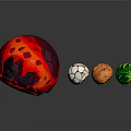 Colorful Decorative Ornament Set With Red Green Orange Spheres And Marble Texture On Dark Background