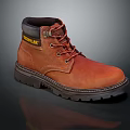 Brown Leather Lace Up Work Boots With Thick Sole And Yellow Label