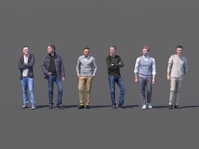 Group of Six Men Standing Together in Casual and Smart Casual Outfits 3d model