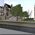 Red Brick Detached Villa With White Window Frames And Multi Story Design On Street Side