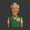 Smiling Man in Green Argyle Vest with Chipper Chief Badge Cartoon Figurine