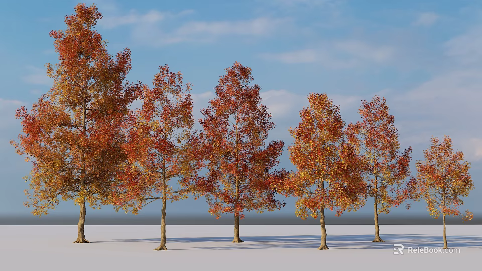 Autumn Arbor Trees With Red And Yellow Leaves Under Blue Sky 3d model 