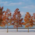 Autumn Arbor Trees With Red And Yellow Leaves Under Blue Sky 3d model