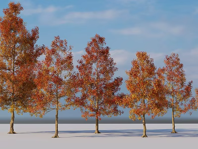 Autumn Arbor Trees With Red And Yellow Leaves Under Blue Sky 3d model