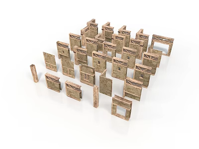 Wooden Architectural Models With Various Shapes And Window Structures Arranged As Building Complex 3d model