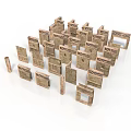 Wooden Architectural Models With Various Shapes And Window Structures Arranged As Building Complex