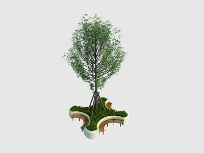 Lush Arbor With Puzzle Shaped Planter And Surrounding Benches In Garden 3d model
