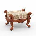 Traditional Wooden Sofa Stool With Carved Legs And Patterned Fabric Cushion