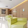 Bright Modern Public Service Hall With Neat Counters Comfortable Waiting Chairs And Large Display Screen
