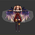 Anime Fantasy Character With Pink Twin Ponytails Horns Colorful Gradient Wings And Red White Outfit