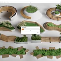 Creative Landscape Design Elements With Wooden And Concrete Structures And Green Plants 3d model