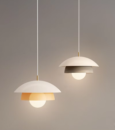 Minimalist Modern Hanging Pendant Lights Featuring Layered Colorful Shades And Circular Bulbs 3d model