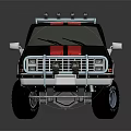 Classic Black Pickup Truck Featuring Red Stripes And Roof Lights With Off Road Tires
