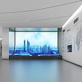 Spacious Modern Showroom Interior With Curved Ceiling Digital Screens And Display Panels 3d model