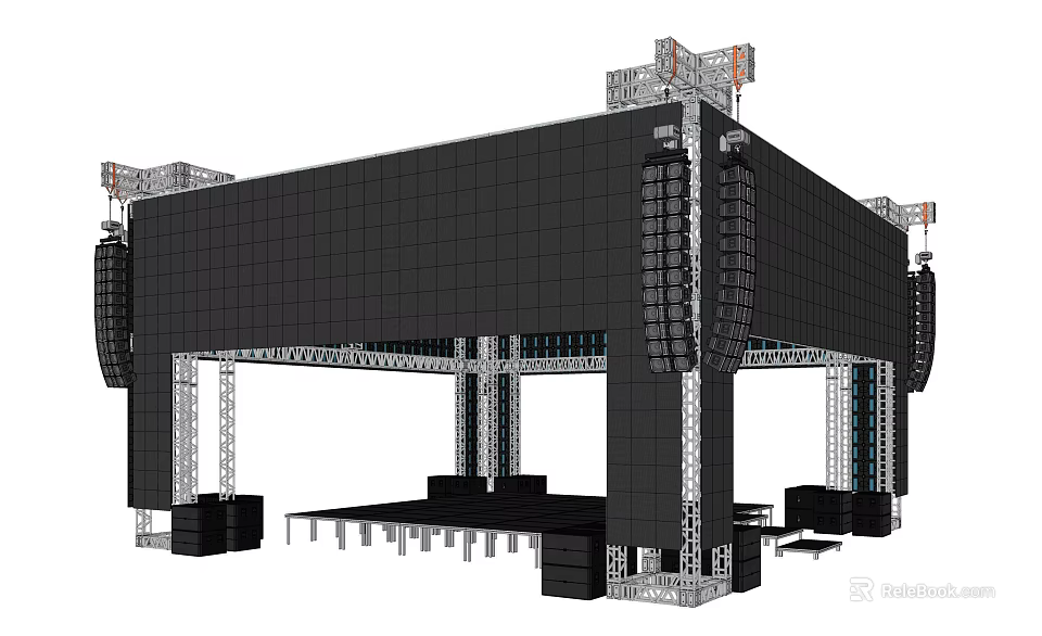 Large Scale Amusement Equipment Structure With Black Exterior Metal Frames And Lighting 3d model 