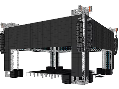 Large Scale Amusement Equipment Structure With Black Exterior Metal Frames And Lighting 3d model