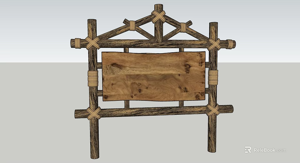 Commercial Wooden Signage With Traditional Frame Natural Wood Texture And Cross Beam Design 3d model 